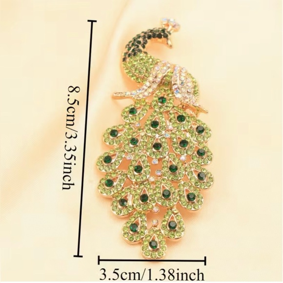 Peacock Rhinestone Encrusted Brooch Modern New Gold Tone - Picture 3 of 5